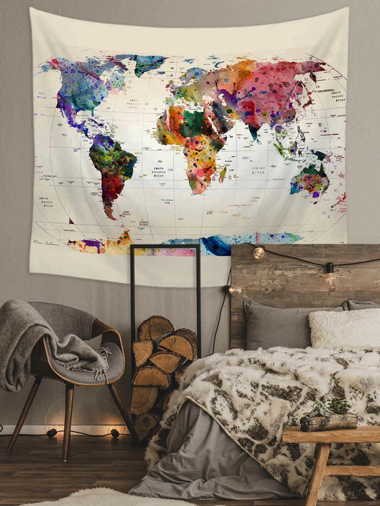 Colorful World Map Wall Tapestry Home Living Room Decor