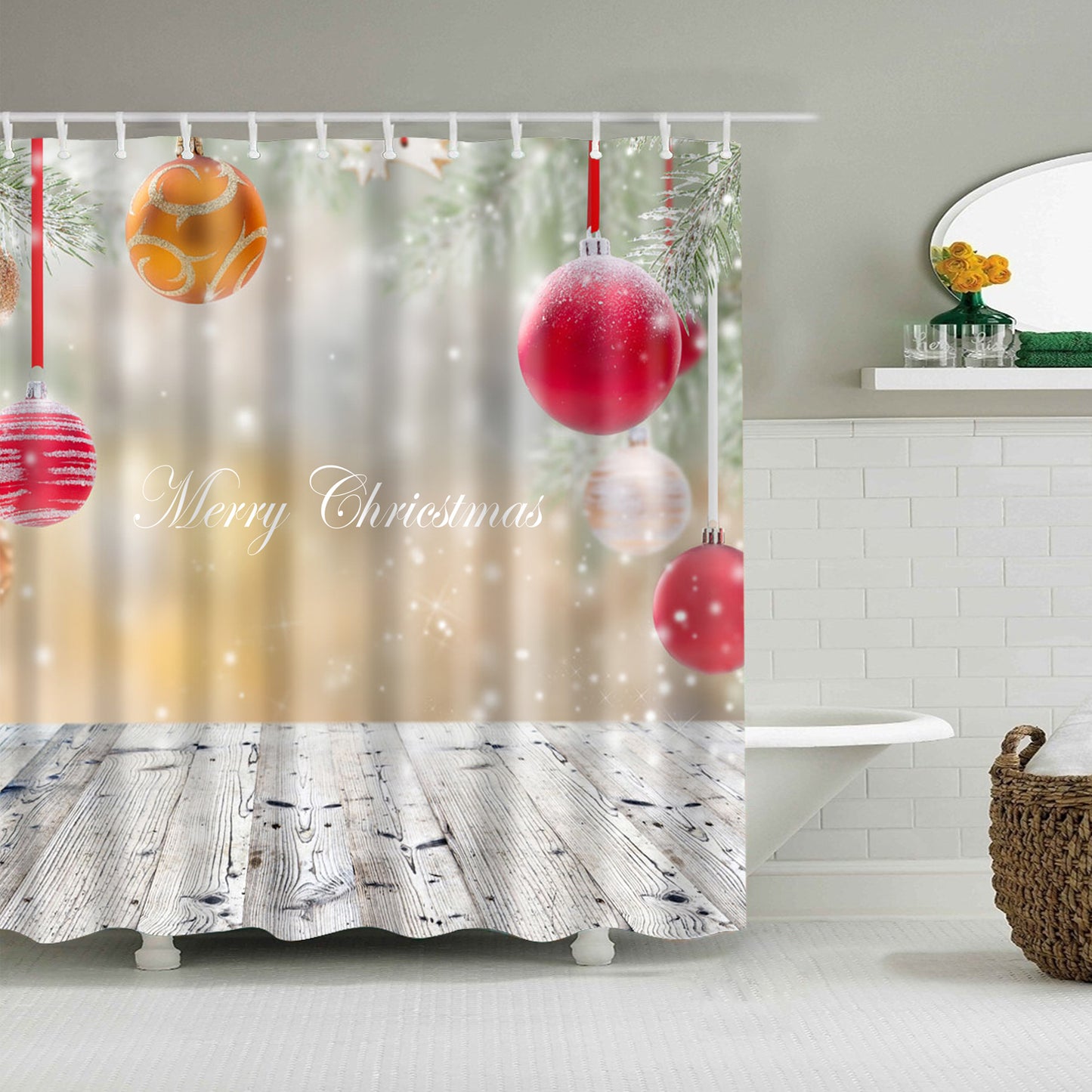 Colorful Christmas Bubbles Outside Shower Curtain