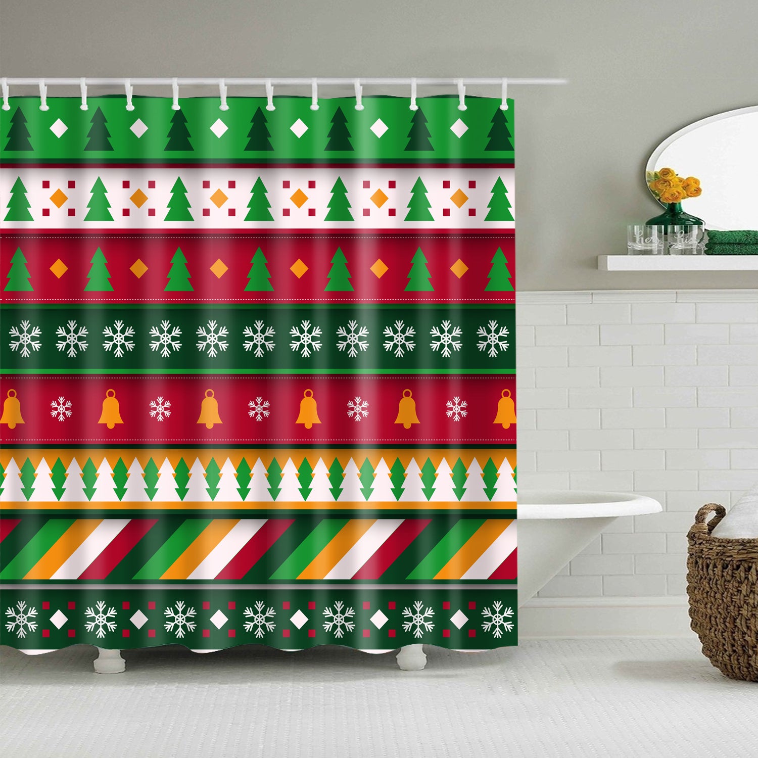 Colorful Christmas Ornament Geometric Shower Curtain