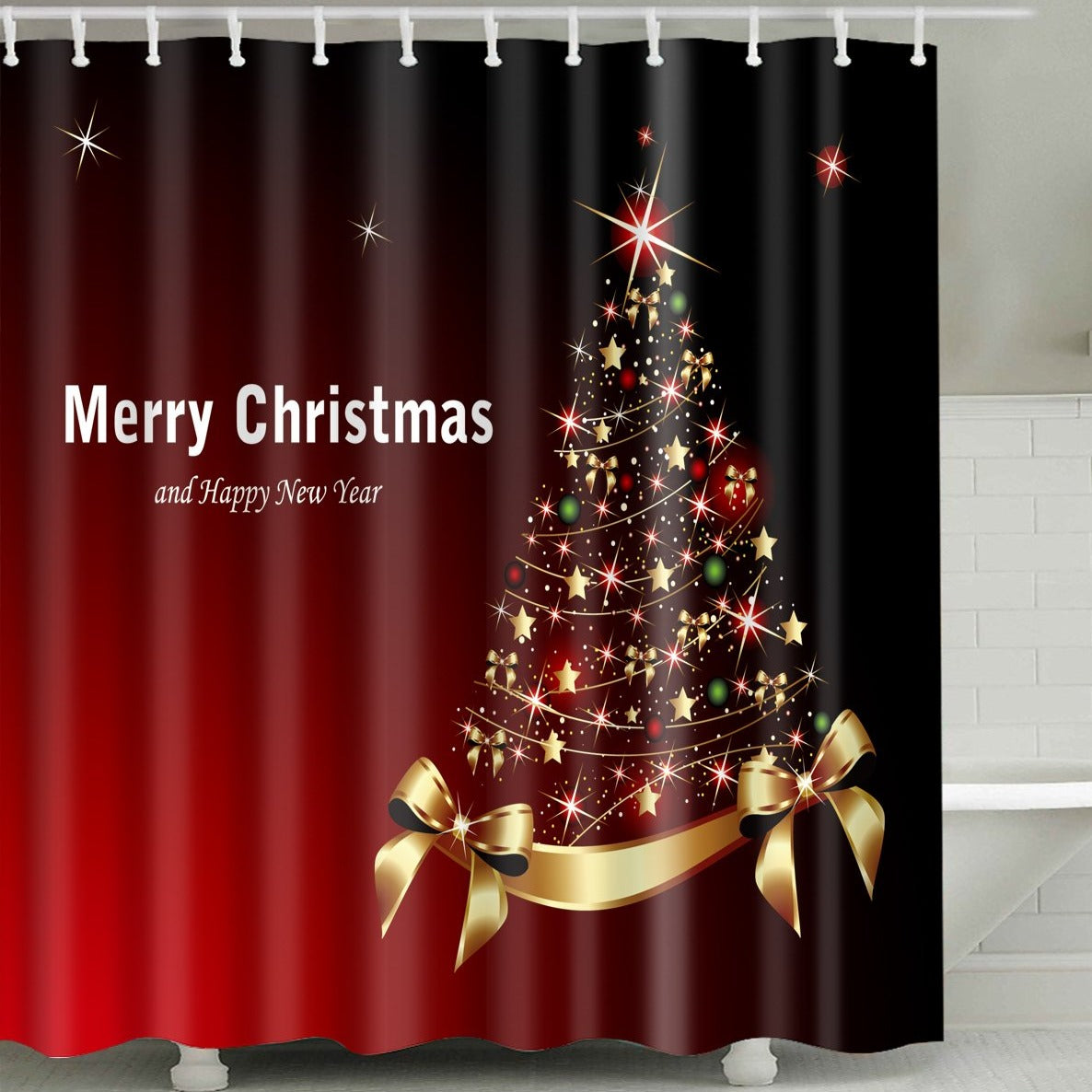 Colorful Christmas Stars with Ribbon Shower Curtain