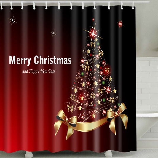 Colorful Christmas Stars with Ribbon Shower Curtain