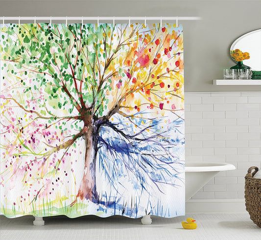 Colorful Four Season Tree Shower Curtain | GoJeek