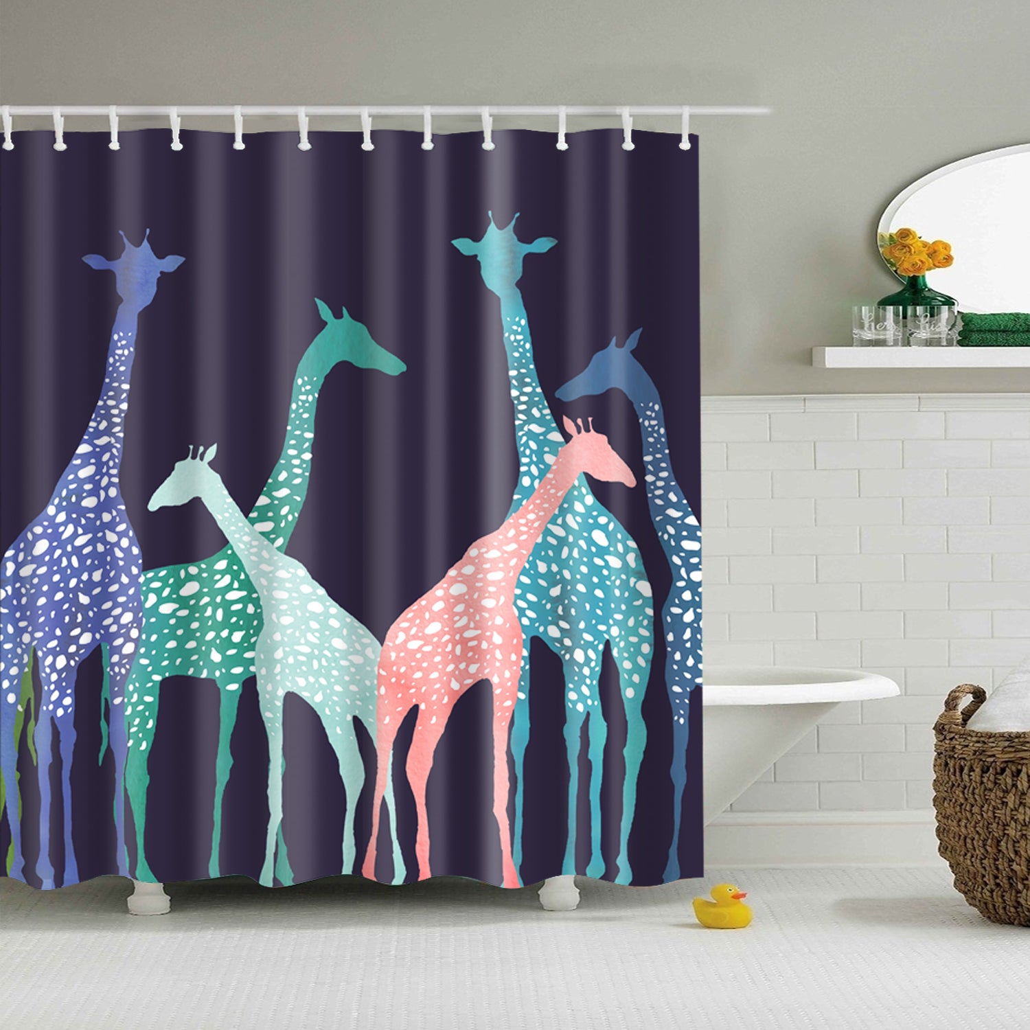 Colorful Giraffe Header Illustration Art Shower Curtain | GoJeek