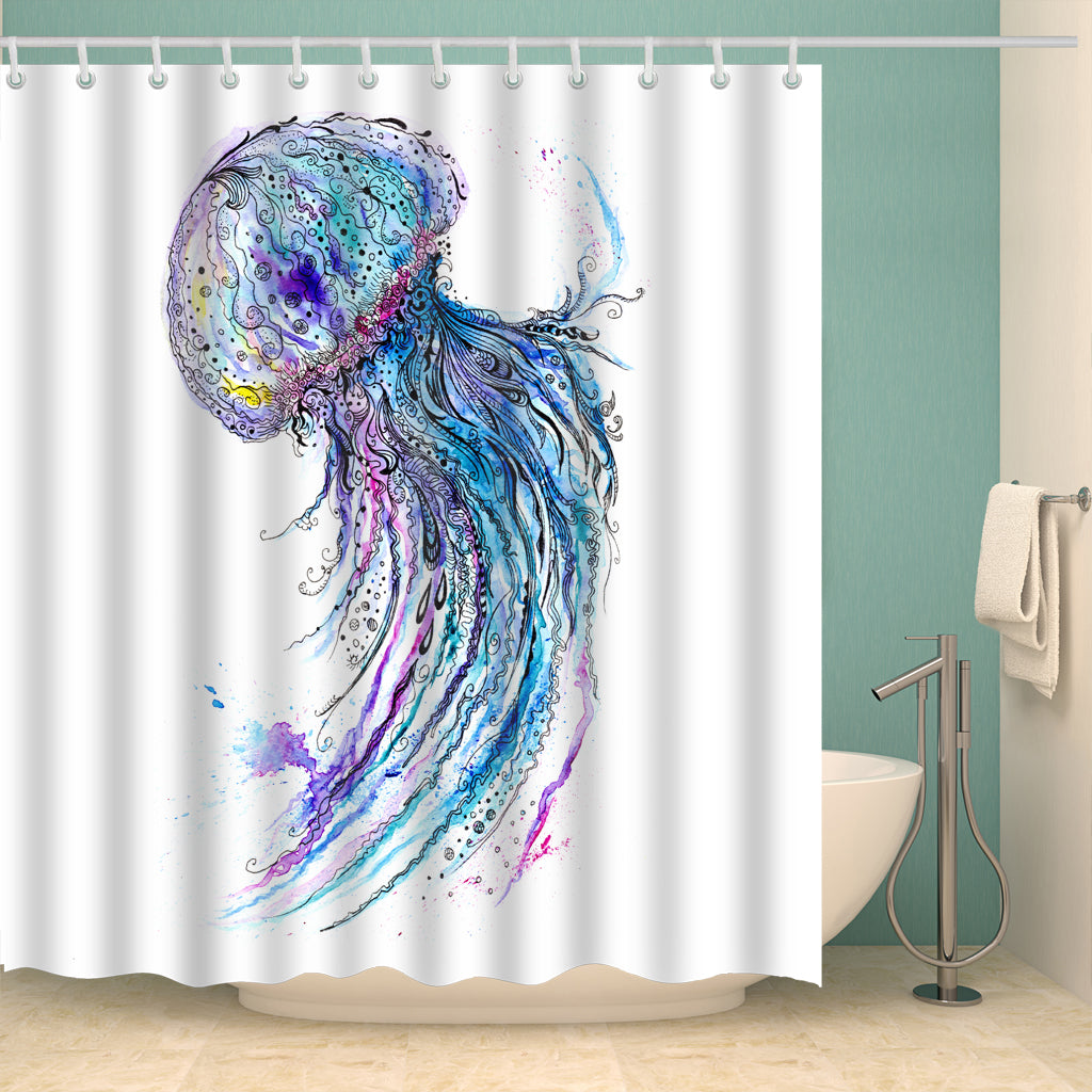 Colorful Jellyfish Oil Painting Shower Curtain | GoJeek