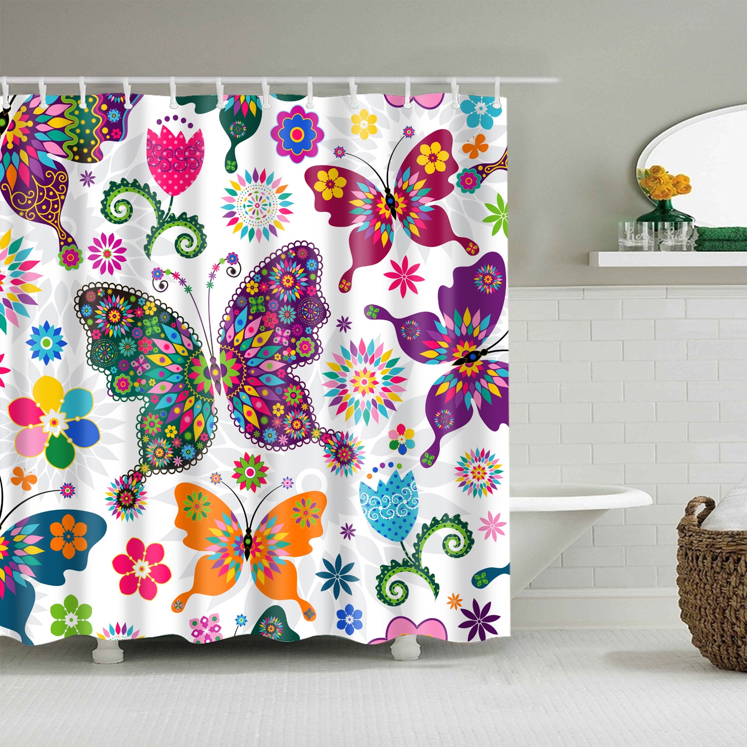 Colorful Monarch Kaleidoscope Butterfly Shower Curtain