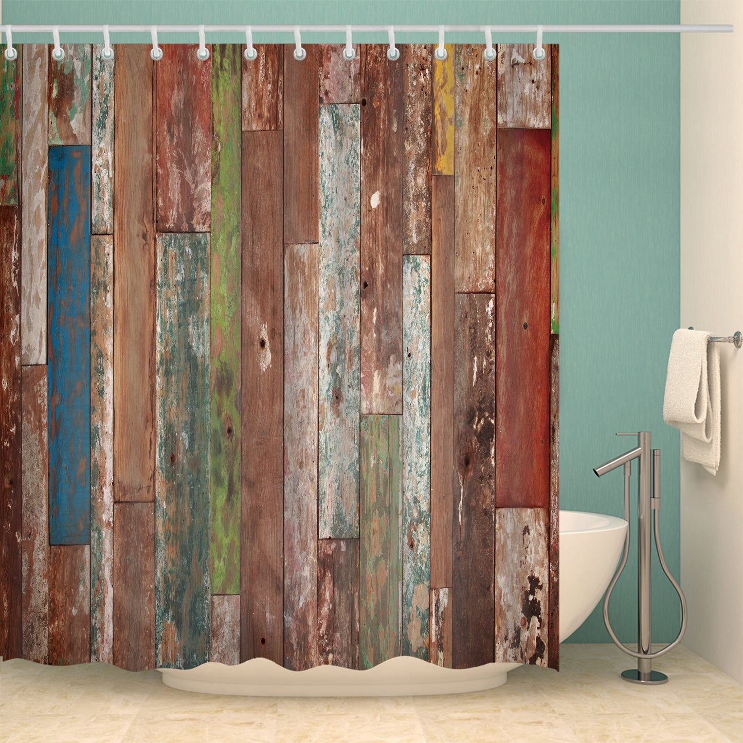 Colorful Old Aged Wood Plank Door Print Shower Curtain