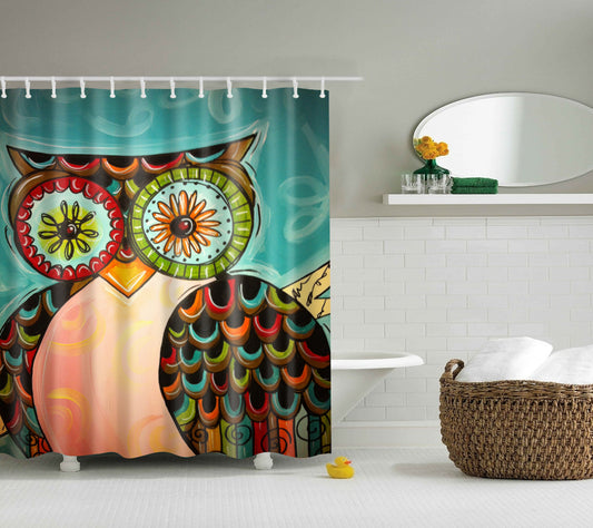 Colorful Owl Painting Art Shower Curtain | GoJeek