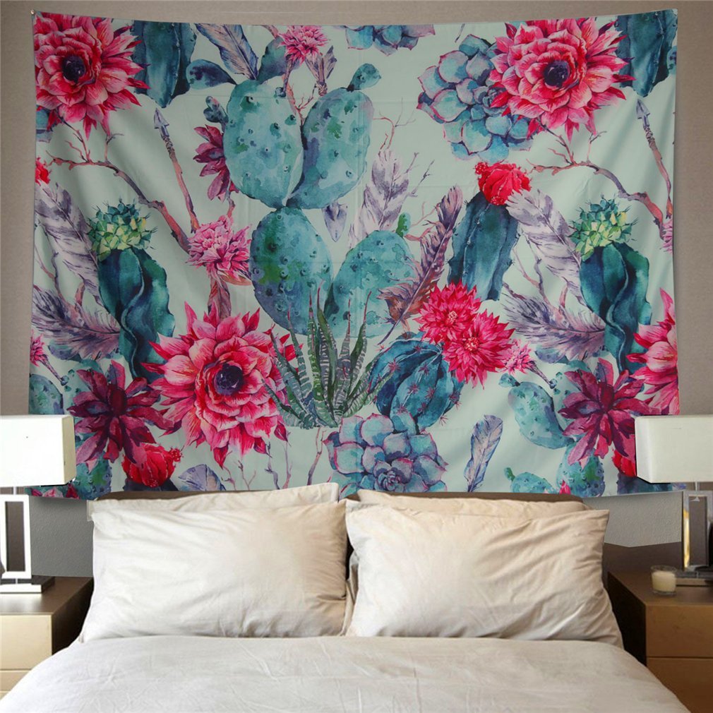 Colorful Painting Bloom Flowers Cactus Tapestry