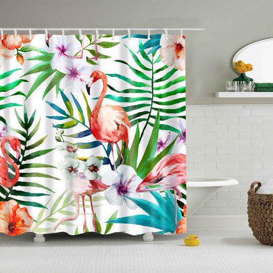 Colorful Plant with Flamingo Shower Curtain