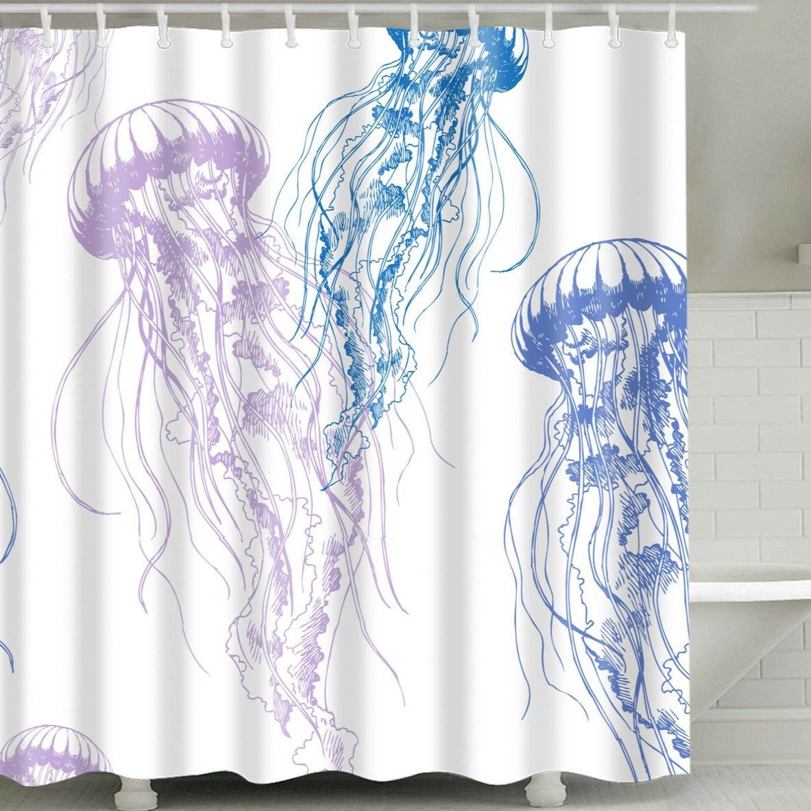 Colorful Sketch Floating Jellyfish Shower Curtain