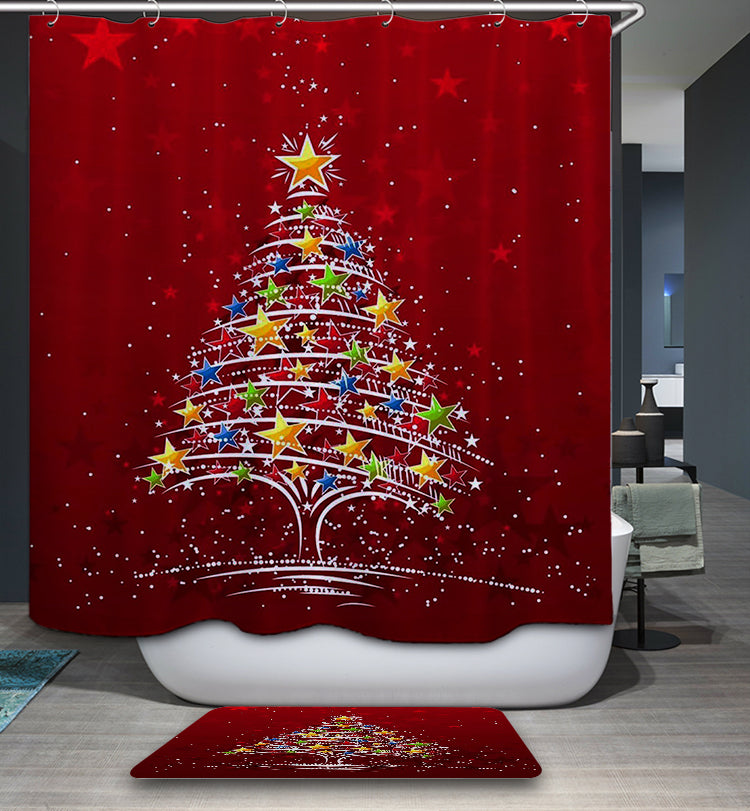Colorful Star Decorated Christmas Tree Shower Curtain