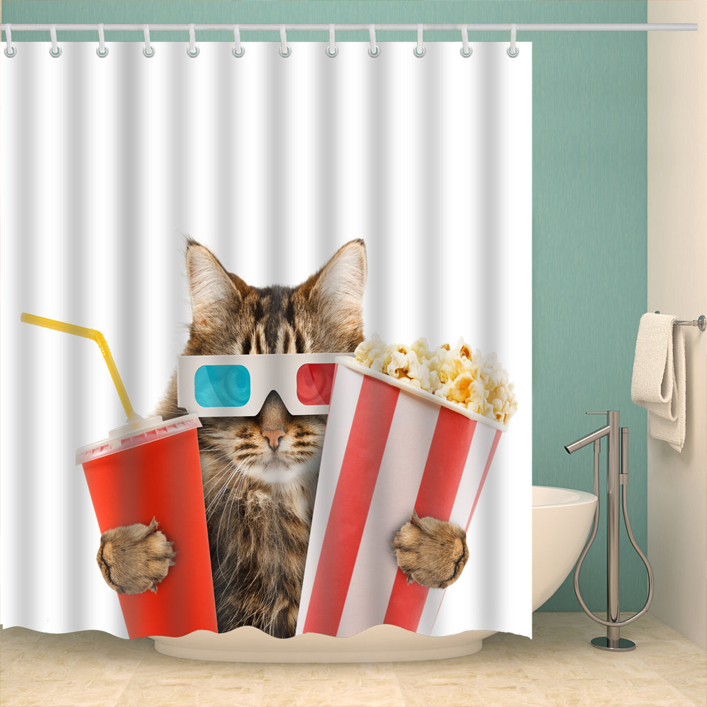 Cool Kitten Popcorn and Drink Watching Movie Shower Curtain | GoJeek