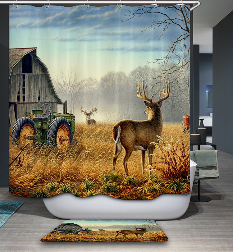 Country Farm House Tractor Deer Shower Curtain