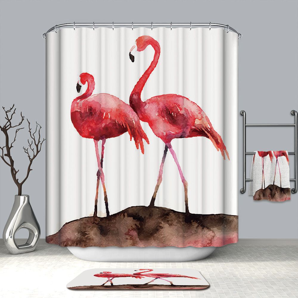 Couple Flamingo Shower Curtain Romantic Tropical Bird