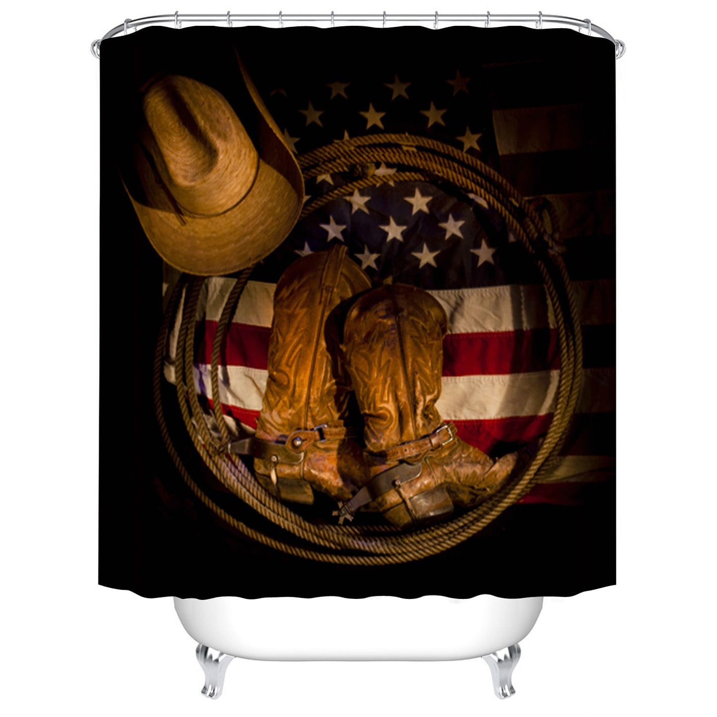 Cowboy Gear American Flag Shower Curtain