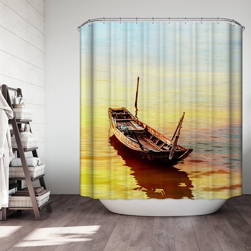 Cozy Sunset Love Boating on the Lake Peaceful Sunshine Shower Curtain