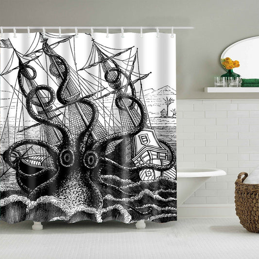 Crazy Giant Octopus Attack Boat Shower Curtain