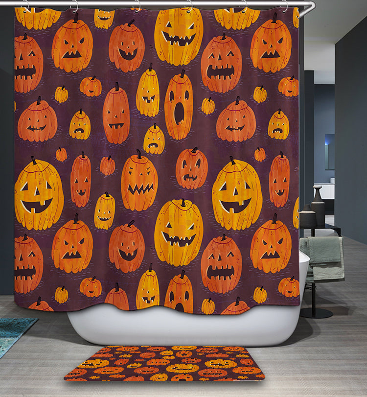 Crazy Jack O Lantern Faces Pumpkin Shower Curtain