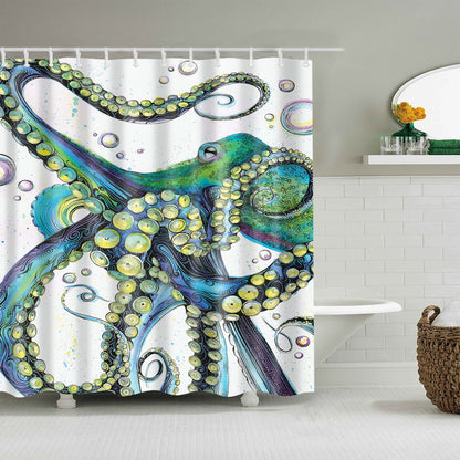 Crazy Tentacle Blue Green Kraken Octopus Shower Curtain