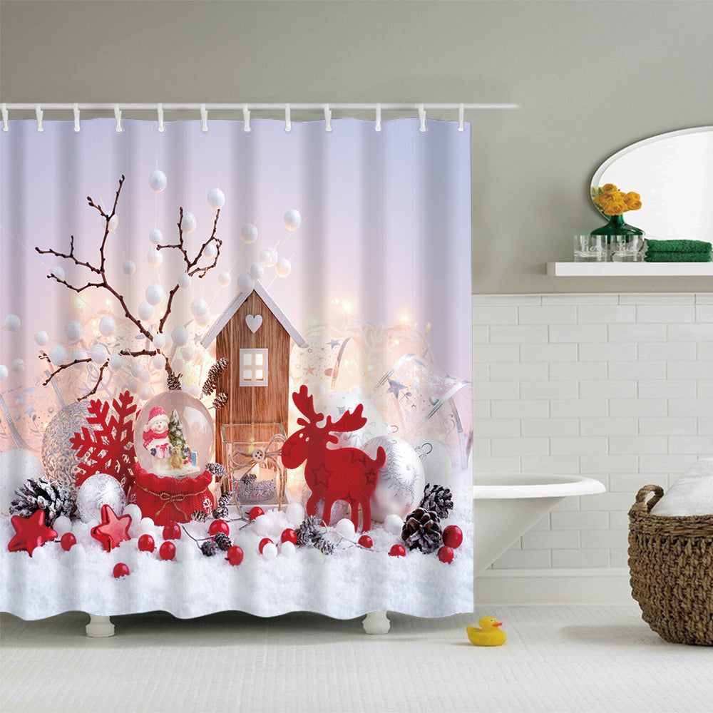 Crystal Ball with Red Color Xmas Gifts Shower Curtain