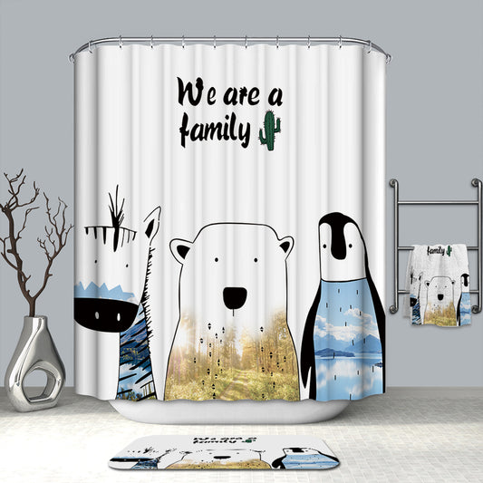 Cute Cartoon Animal We Are Family Quote Zebra Bear Penguin Shower Curtain