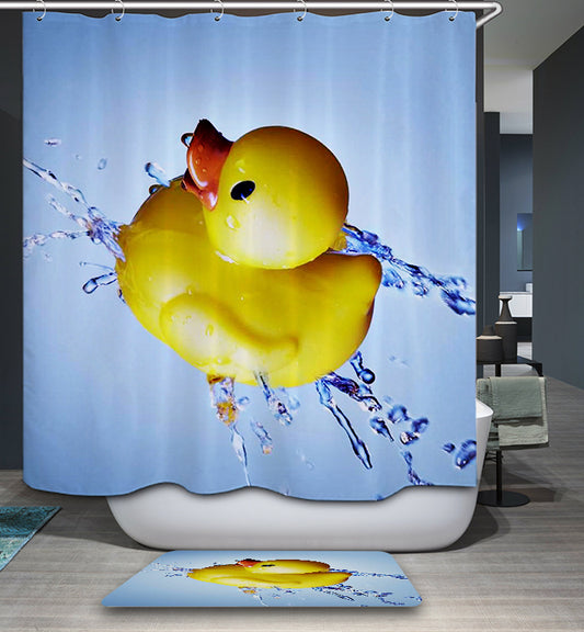 Cute Rubber Duck with Splashed Water Cartoon Ducky Shower Curtain
