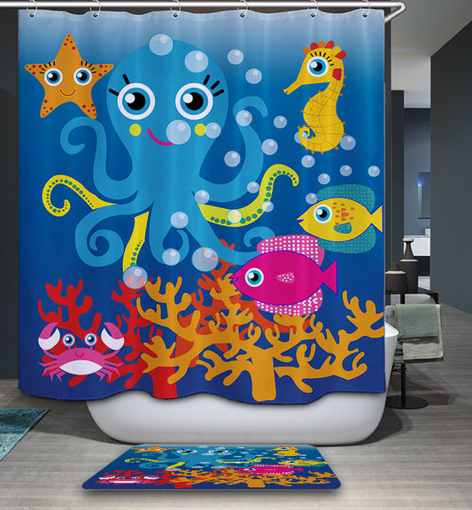 Cute Cartoon Ocean Animal Kids Shower Curtain