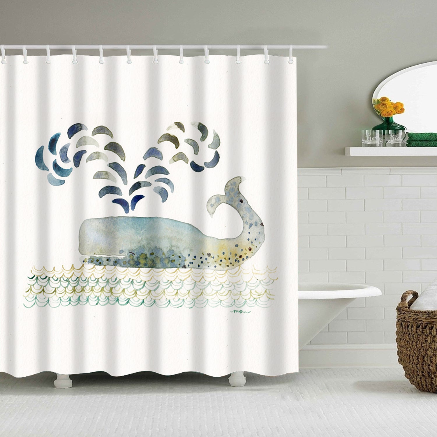 Cute Cartoon Whale Water Spray Shower Curtain | GoJeek