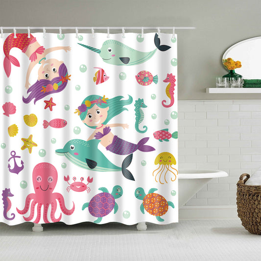 Cute Childhood Little Mermaid Marine Kids Cartoon Shower Curtain