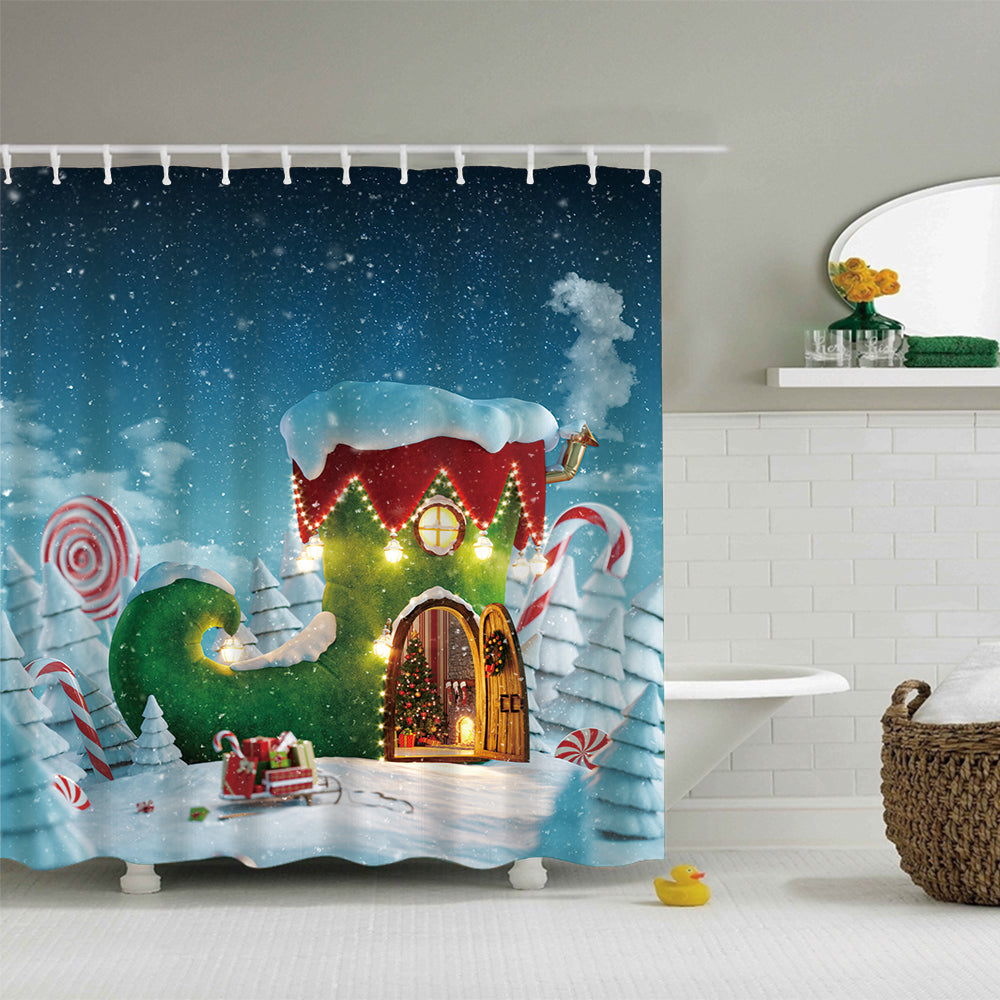 Cute Christmas Sock House Shower Curtain