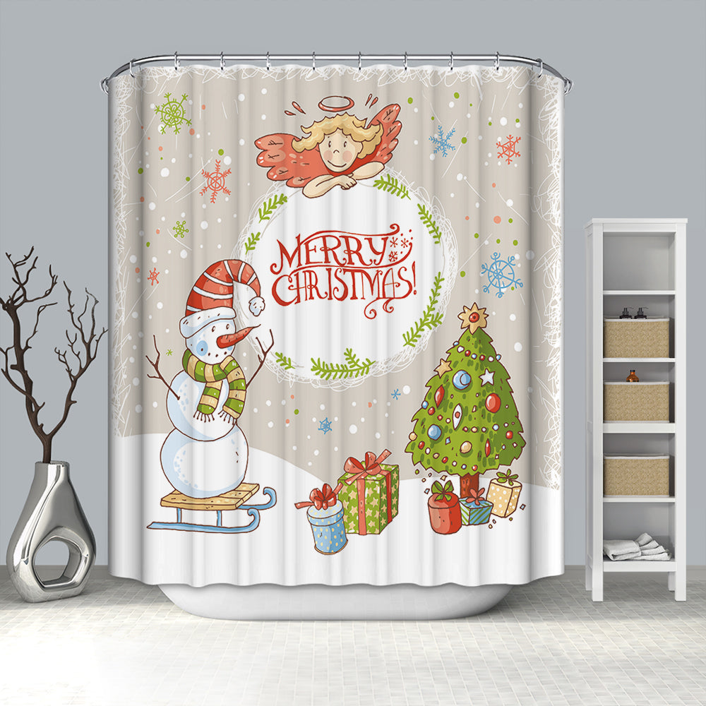 Cute Drawing Angel Jewish with Snowman Christmas Shower Curtain