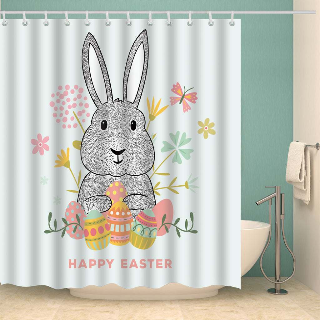 Cute Easter Bunny Holding Eggs Shower Curtain