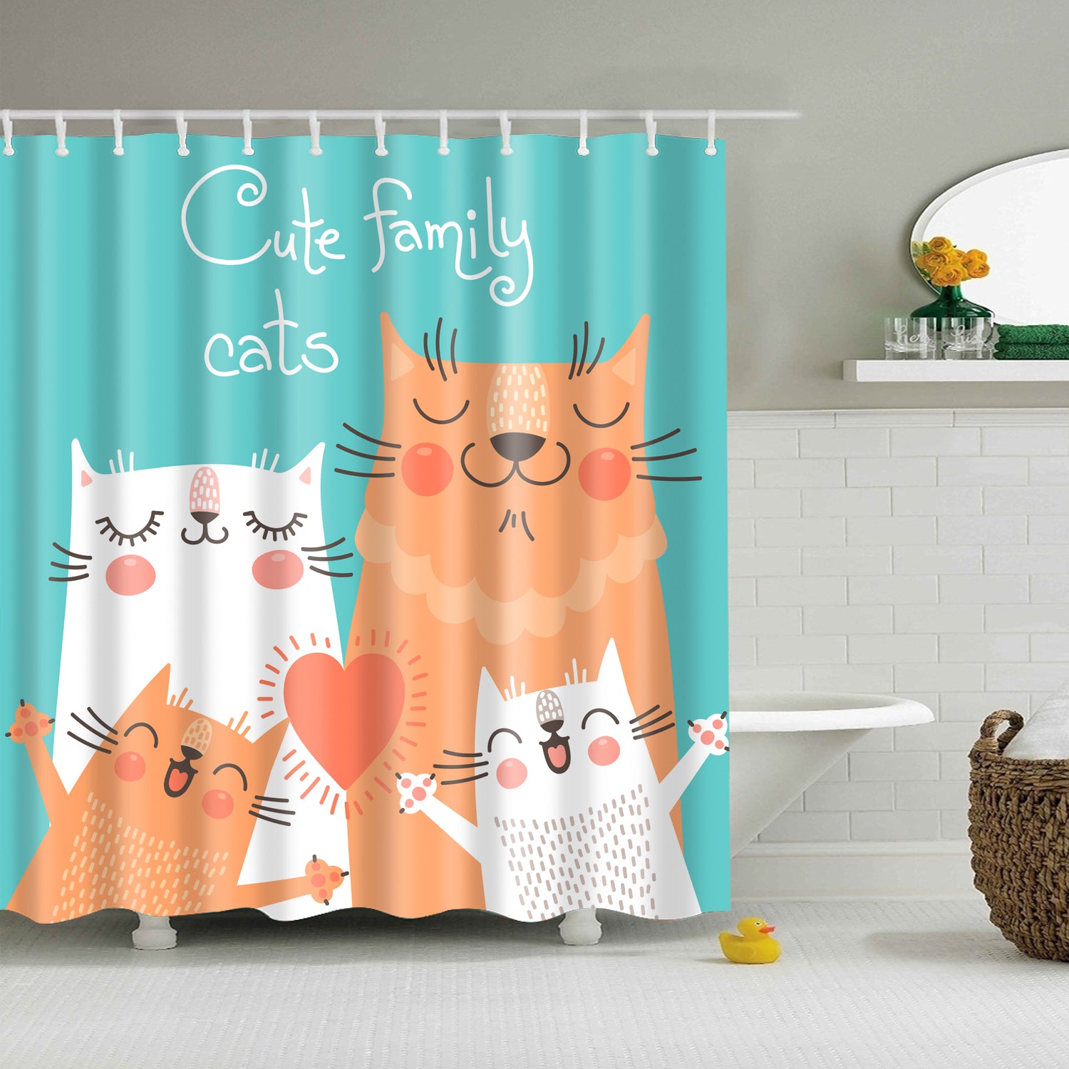 Cute Cartoon Family Cats Shower Curtain | GoJeek
