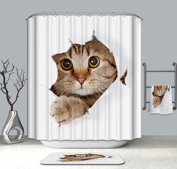 Cute Kitten Cat Shower Curtain White Animal Bath Curtains | GoJeek