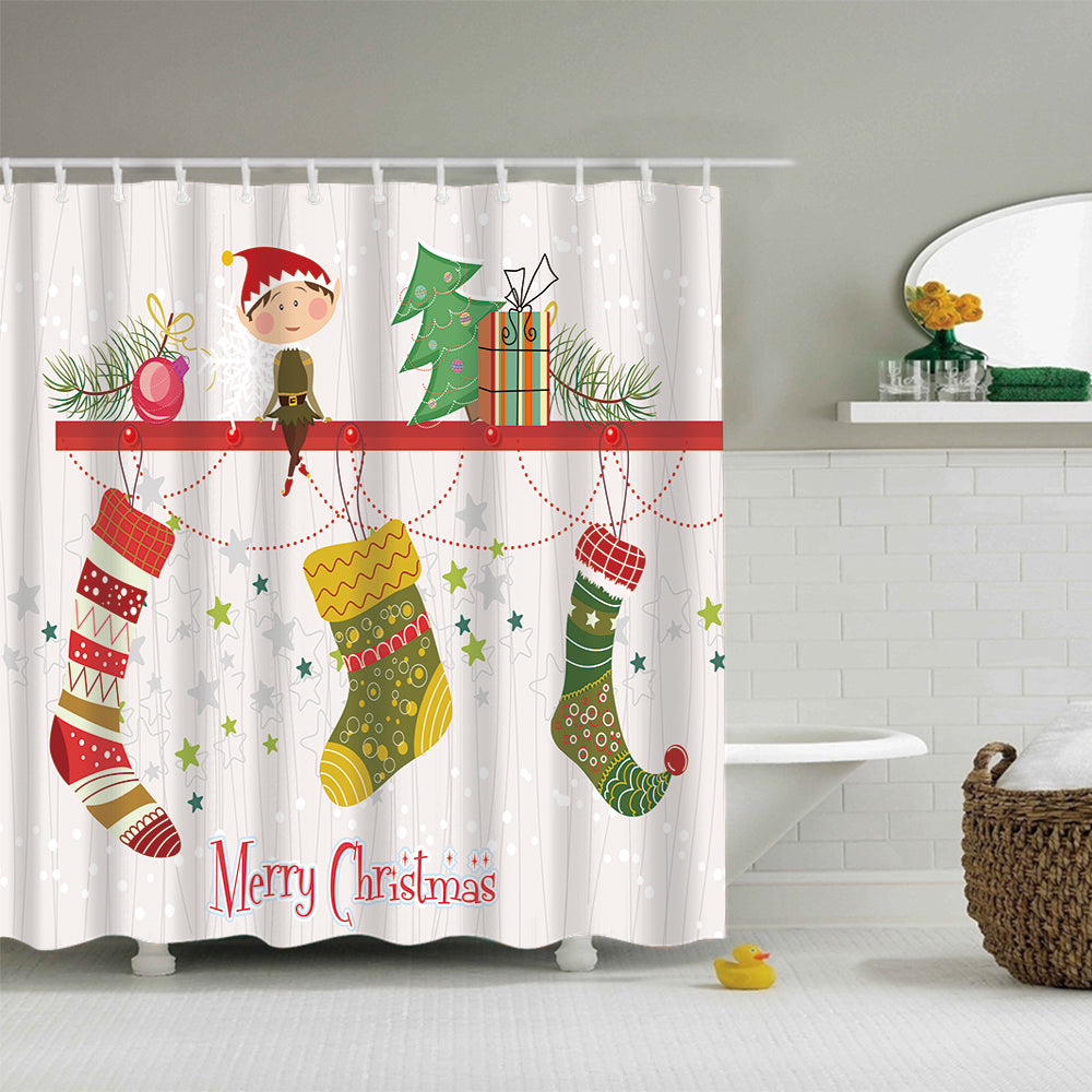 Cute Little Elf with Xmas Socks Shower Curtain