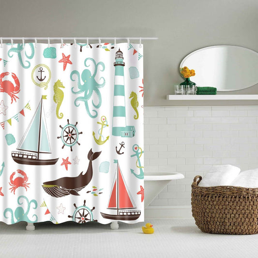 Cute Marine Product Cartoon Kids Shower Curtain | GoJeek