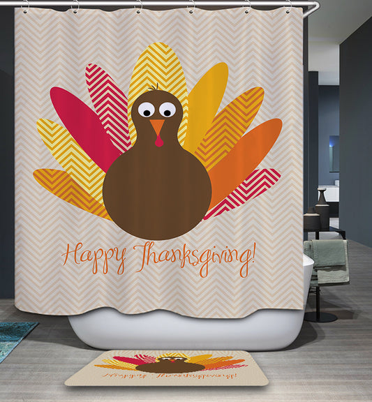 Cute Turkey with Quotes Thanksgiving Shower Curtain