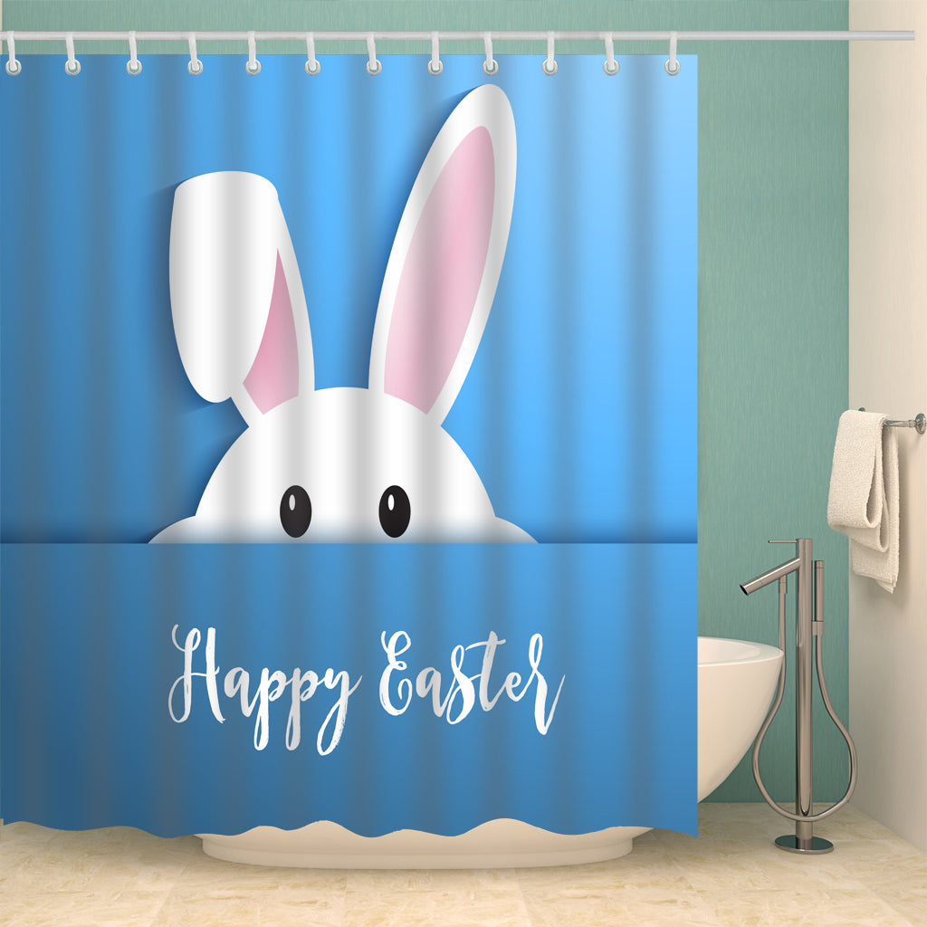 Cute White Bunny Take a Peep Easter Shower Curtain