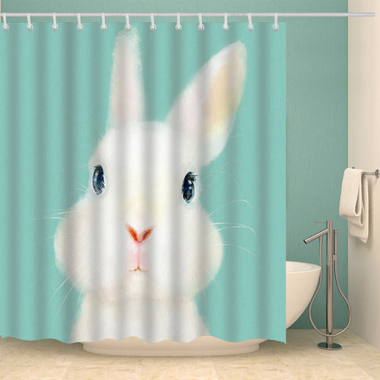 Cute White Rabbit Shower Curtain