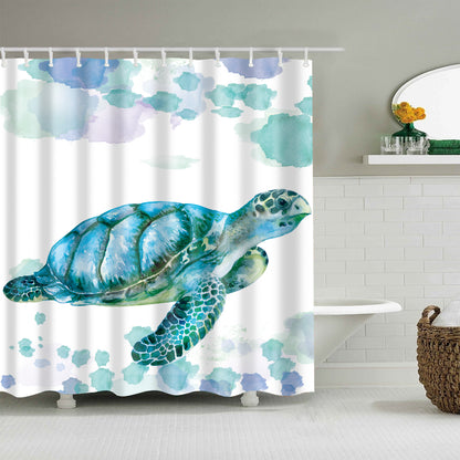 Cyan Green Watercolor Painting Sea Turtle Shower Curtain