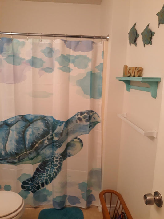 Cyan Green Sea Turtle Shower Curtain Set - 4 Pcs