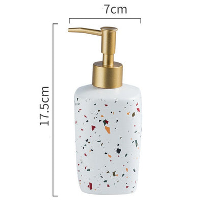 Cylinder - White Terrazzo Look Ceramic Soap Dispenser