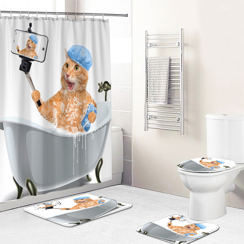 Take Selfie Bathing Ginger Cat Shower Curtain