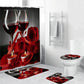 Red Wine Rose Candle Valentine Shower Curtain Set - 4 Pcs