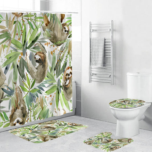 Tropical Plant with Watercolor Sloth Shower Curtain