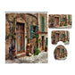 Mediterranean Town Doorway Purple Flowers Charming Street Shower Curtain Set - 4 Pcs