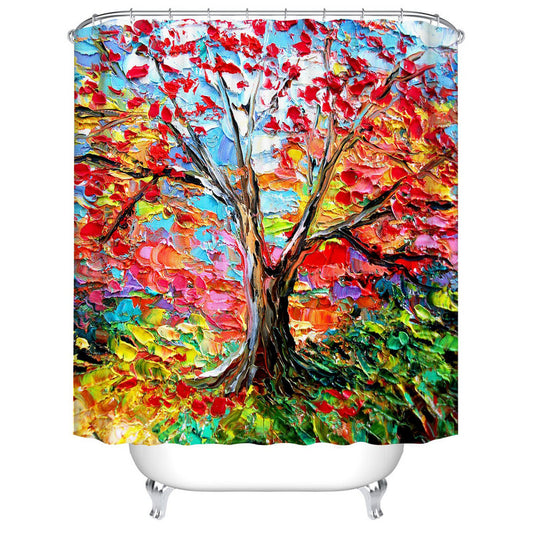 Abstract Autumn Fall Tree of Life Shower Curtain Red Leaves
