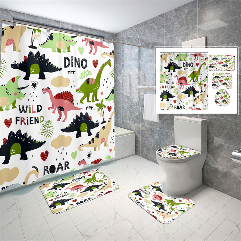 T Rex Shower Curtain Set - 4 Pcs, Kids Dino Seamless Bathroom