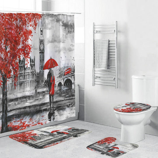 Autumn Lovers London Big Ben Shower Curtain Set - 4 Pcs