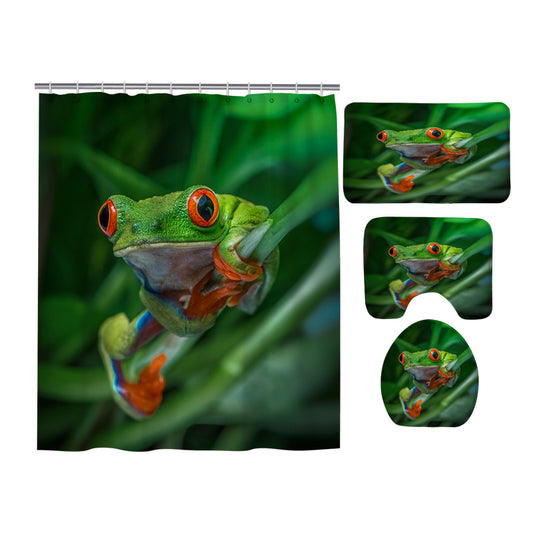 Green Rainforest Red-Eyed Tree Frog Shower Curtain Set - 4 Pcs